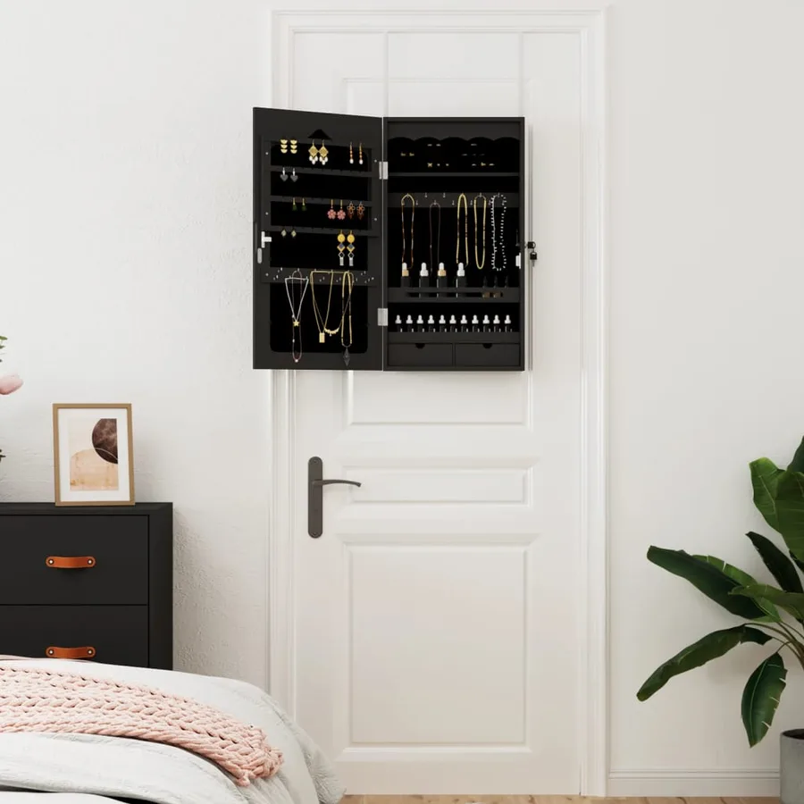 Armoire à bijoux avec miroir murale noir 37,5x10x67 cm - 3