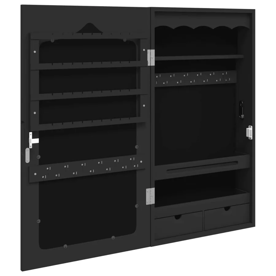 Armoire à bijoux avec miroir murale noir 37,5x10x67 cm - 5