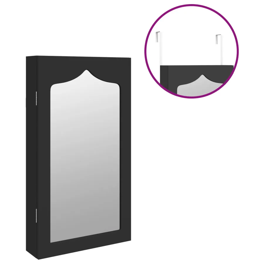 Armoire à bijoux avec miroir murale noir 37,5x10x67 cm - 9