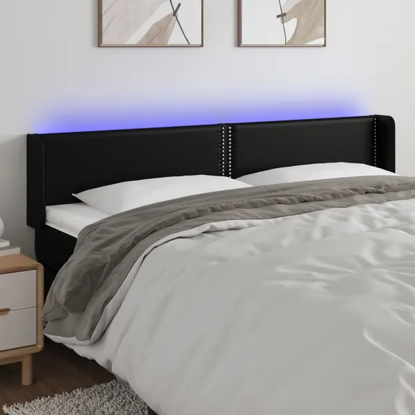 Tête de lit à LED Noir 203x16x78/88 cm Similicuir