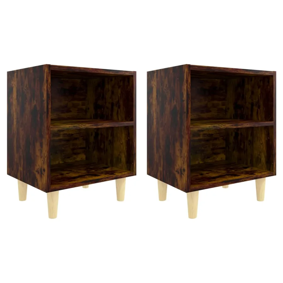 Tables de chevet et pieds en bois 2 pcs Chêne fumé 40x30x50 cm - 2