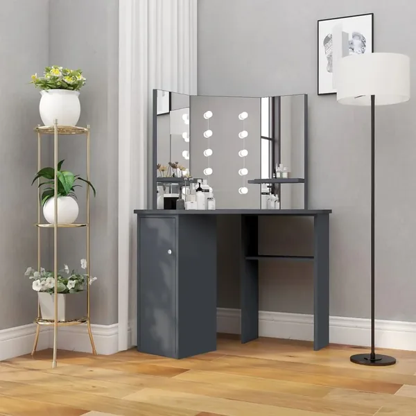 Coiffeuse d'angle avec LED Gris 111x54x141,5 cm