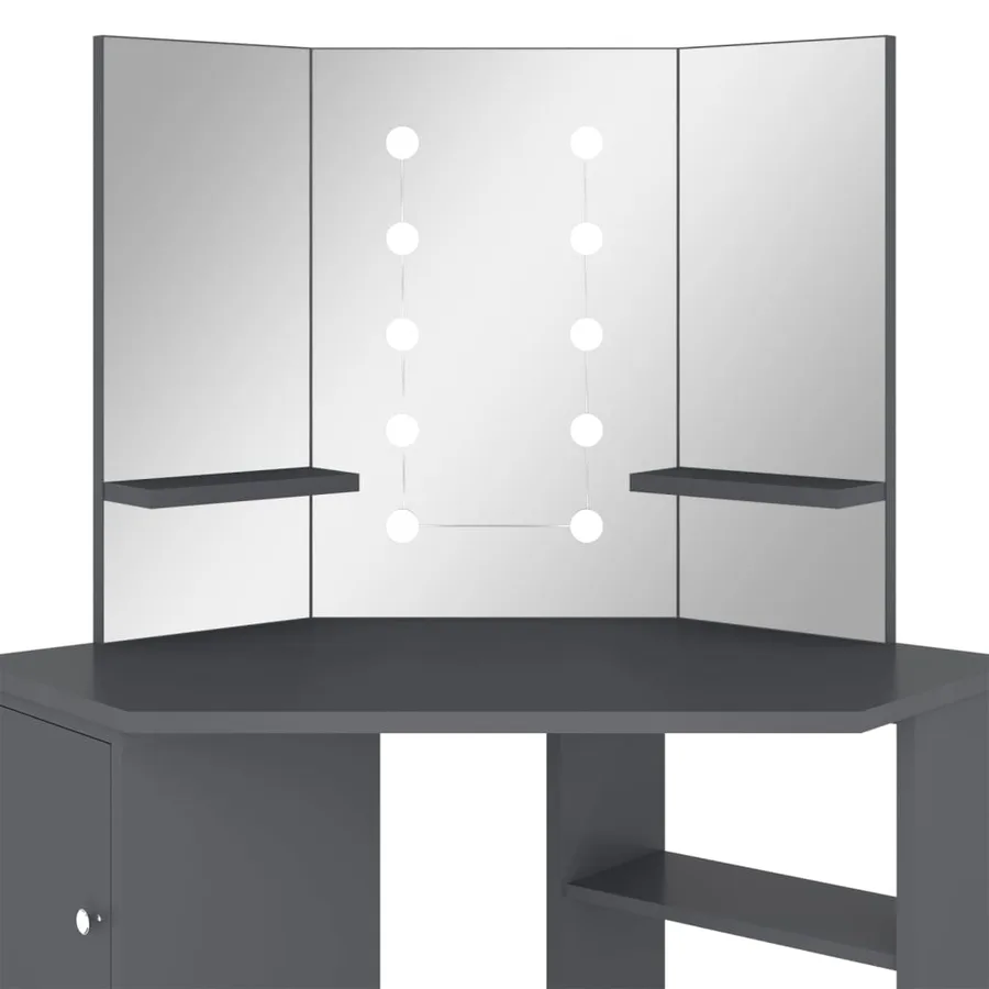 Coiffeuse d'angle avec LED Gris 111x54x141,5 cm - 7