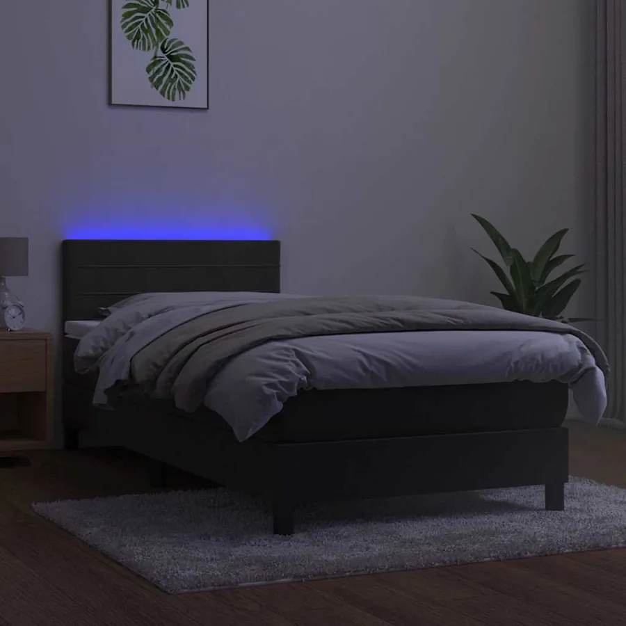 Sommier à lattes de lit et matelas et LED Gris foncé 80x200 cm - 4