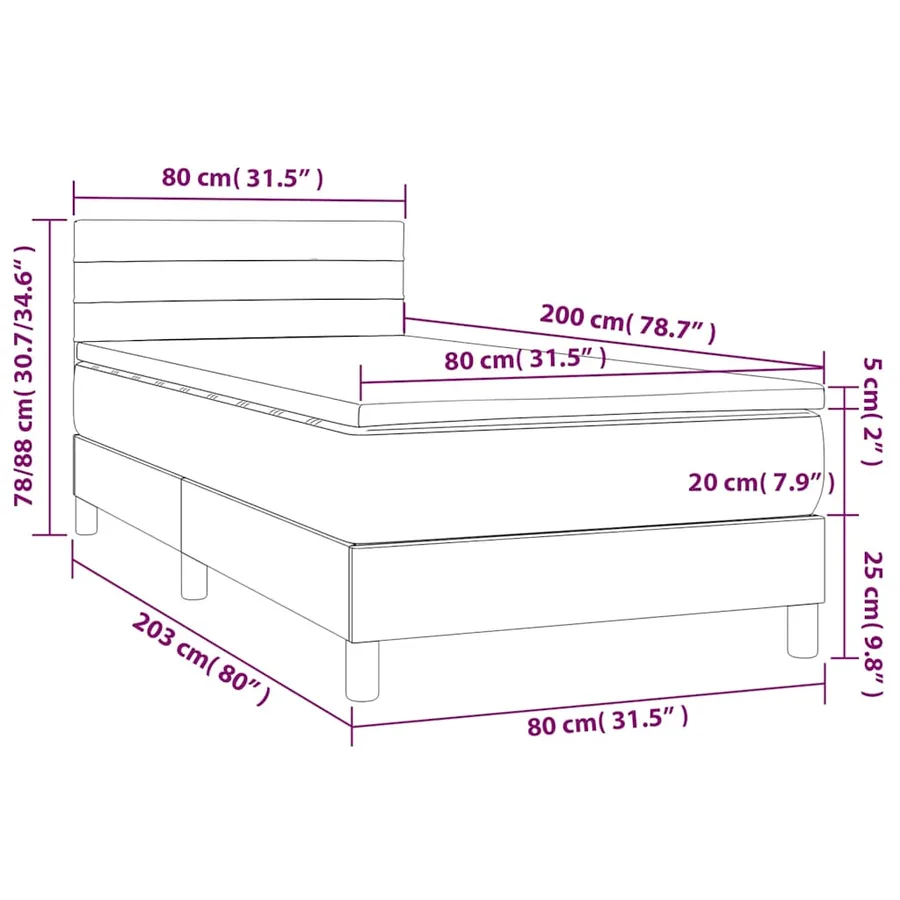 Sommier à lattes de lit et matelas et LED Gris foncé 80x200 cm - 8