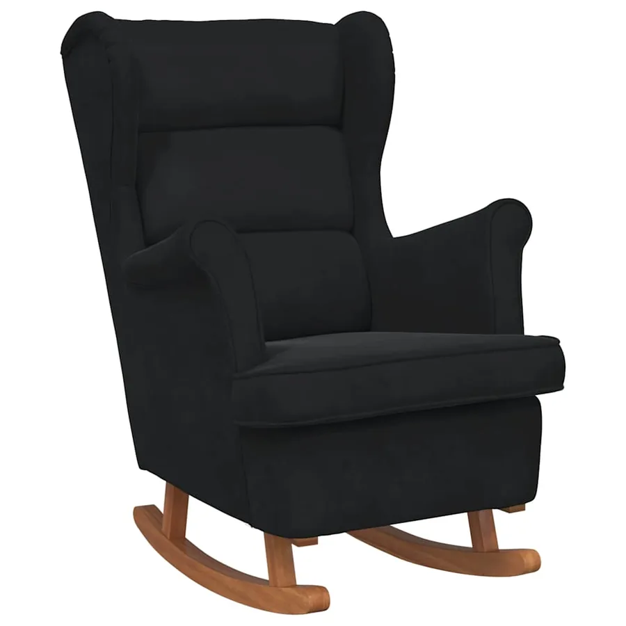 Fauteuil à bascule à oreilles en velours noir bois massif - 2