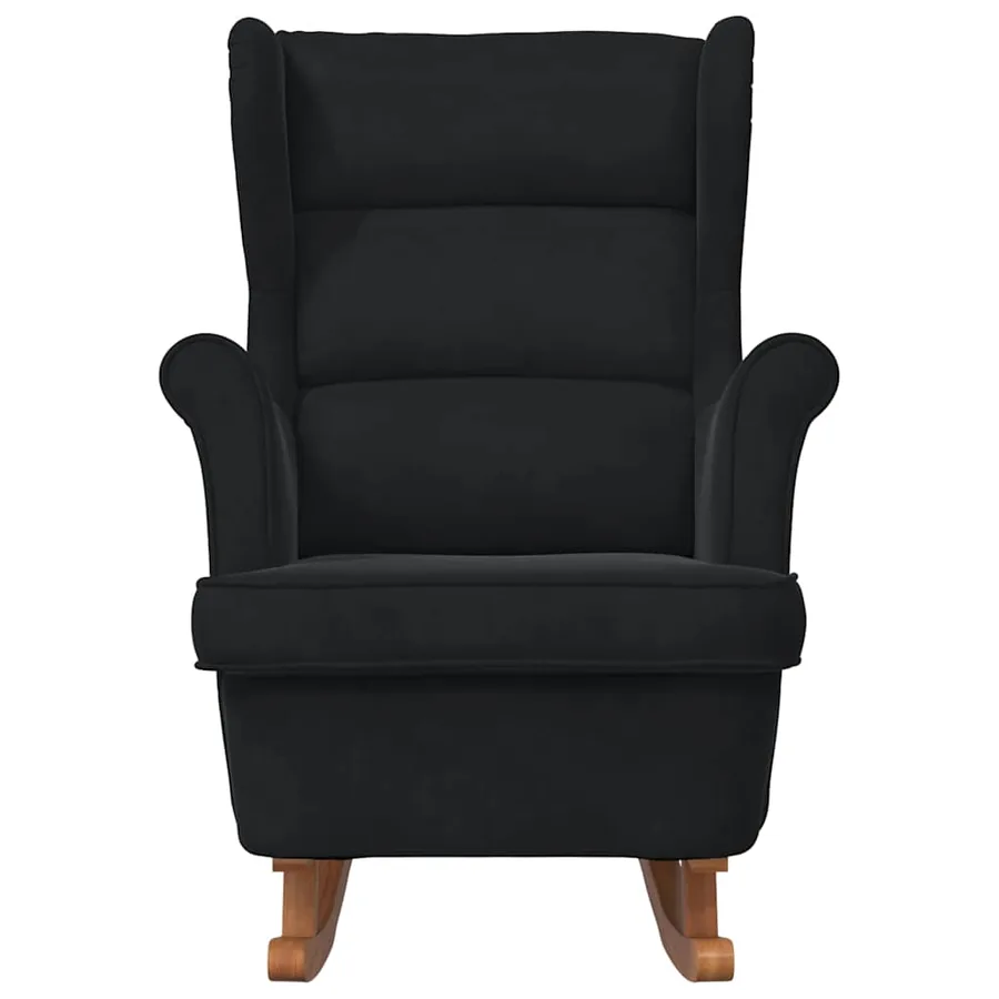Fauteuil à bascule à oreilles en velours noir bois massif - 4