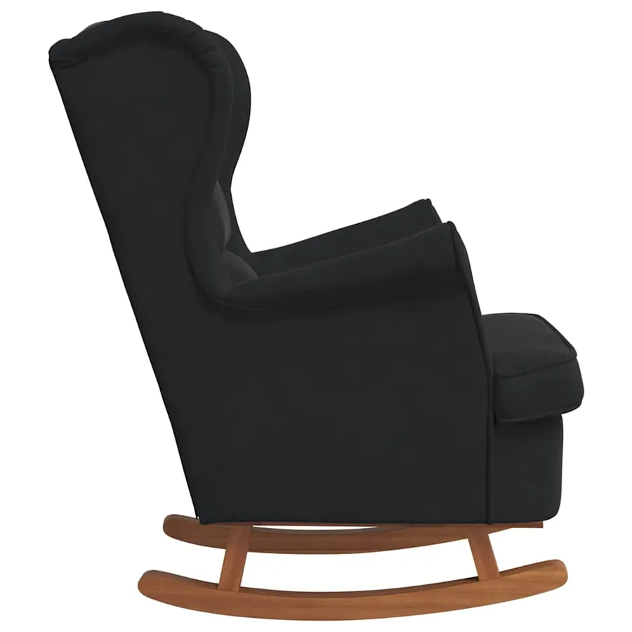 Fauteuil à bascule à oreilles en velours noir bois massif - 5