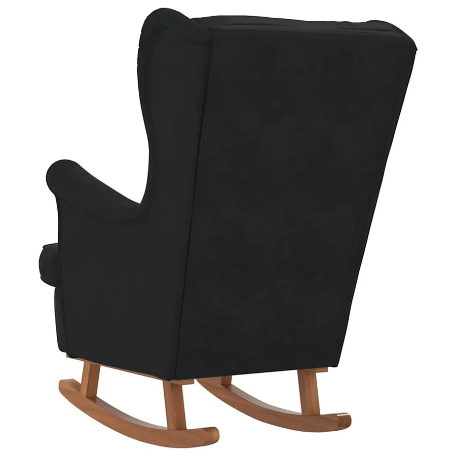 Fauteuil à bascule à oreilles en velours noir bois massif - 6