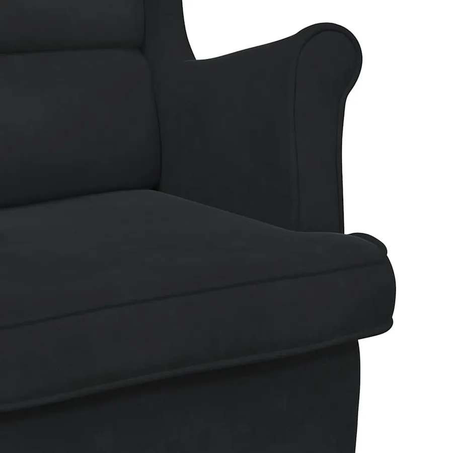 Fauteuil à bascule à oreilles en velours noir bois massif - 7