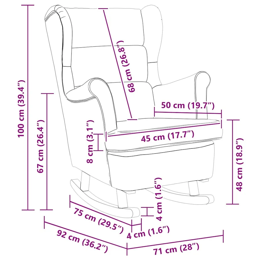 Fauteuil à bascule à oreilles en velours noir bois massif - 9