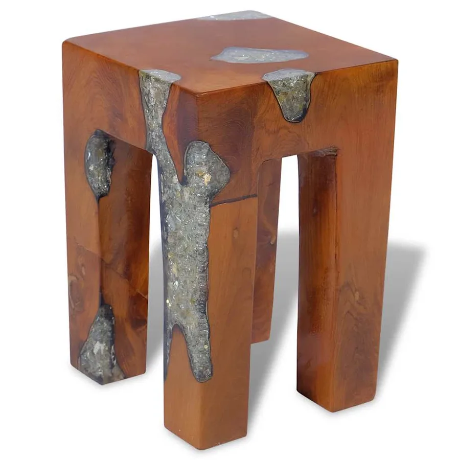 Tabouret Bois de teck massif et résine - 4