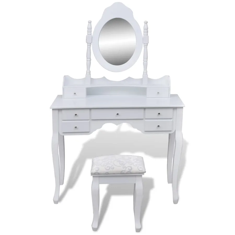 Coiffeuse avec miroir et tabouret 7 tiroirs Blanc - 2