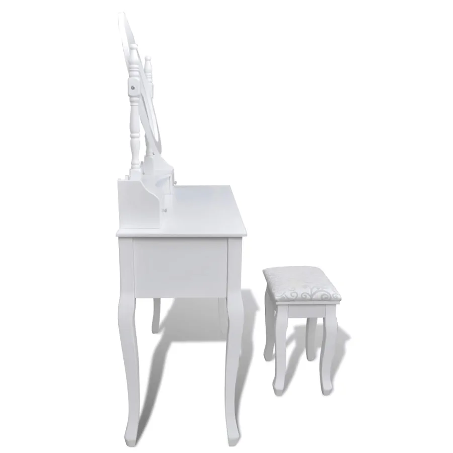 Coiffeuse avec miroir et tabouret 7 tiroirs Blanc - 4
