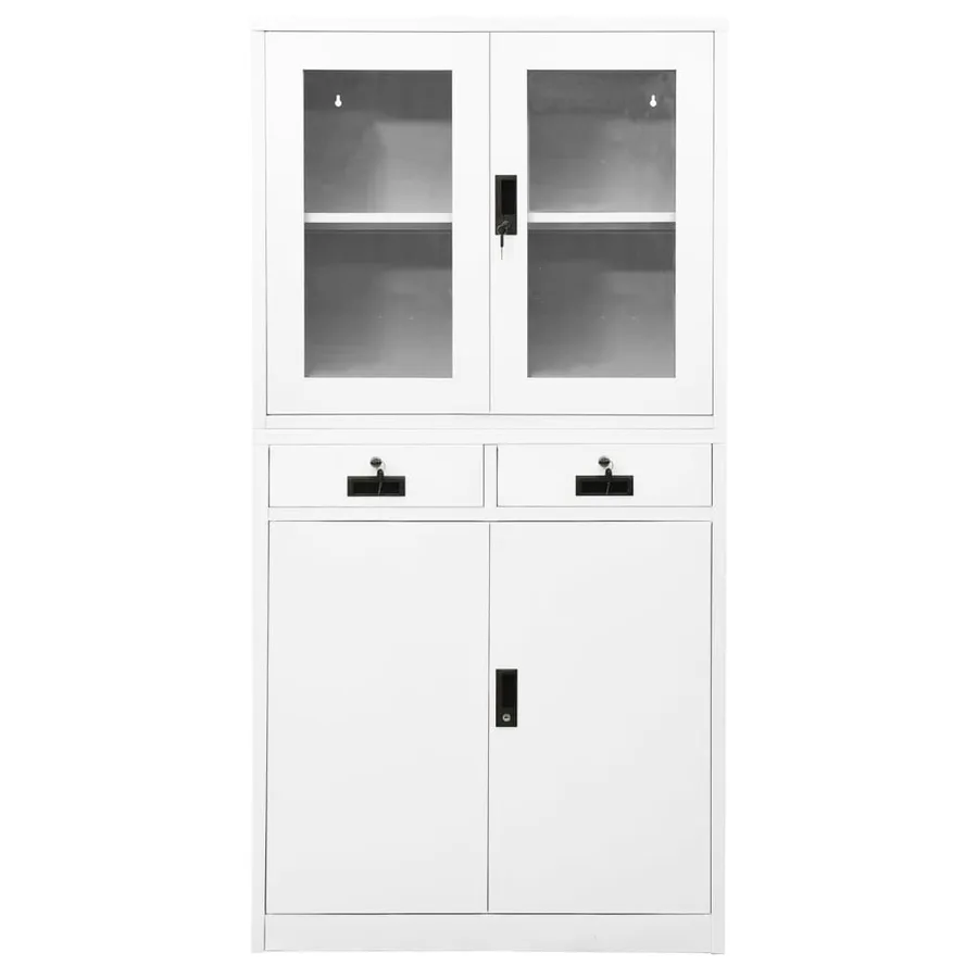Armoire de bureau Blanc 90x40x180 cm Acier et verre trempé - 2