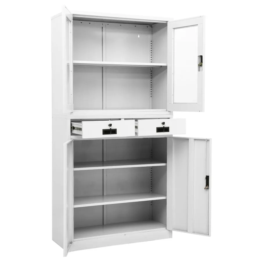 Armoire de bureau Blanc 90x40x180 cm Acier et verre trempé - 6