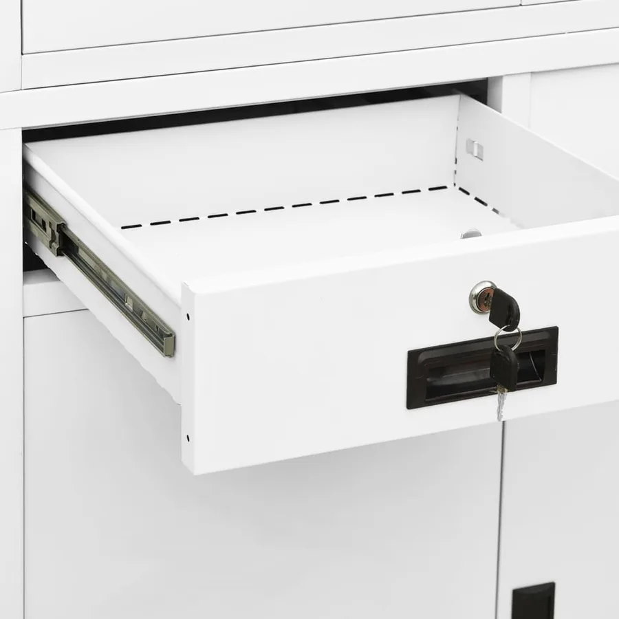 Armoire de bureau Blanc 90x40x180 cm Acier et verre trempé - 9