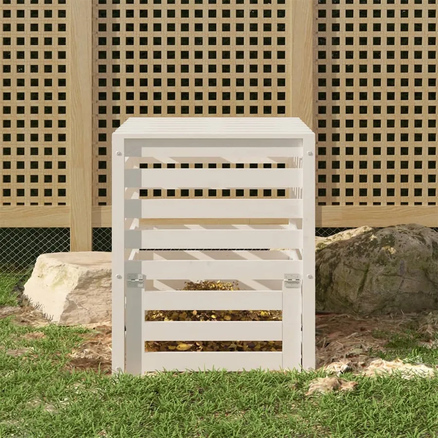 Composteur Blanc 63,5x63,5x77,5 cm Bois massif de pin