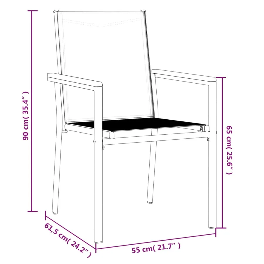 Chaises de jardin lot de 6 noir 55x61,5x90cm textilène et acier - 8