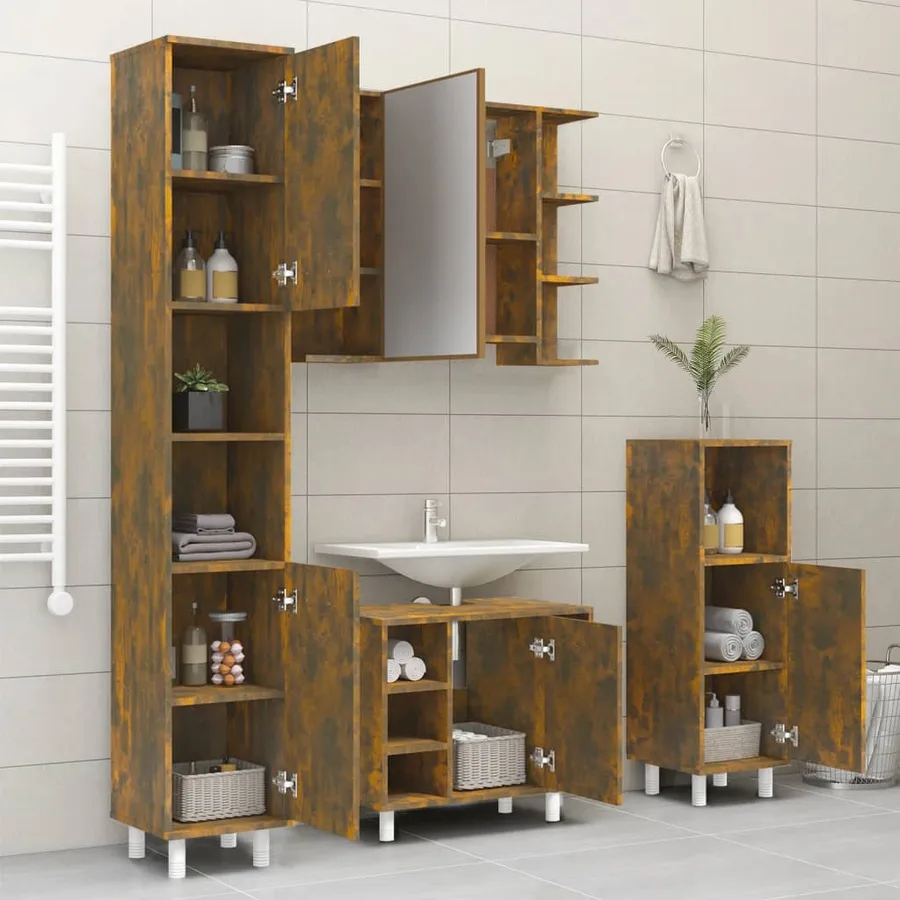 Armoire de bain Chêne fumé 30x30x179 cm Bois d'ingénierie - 4