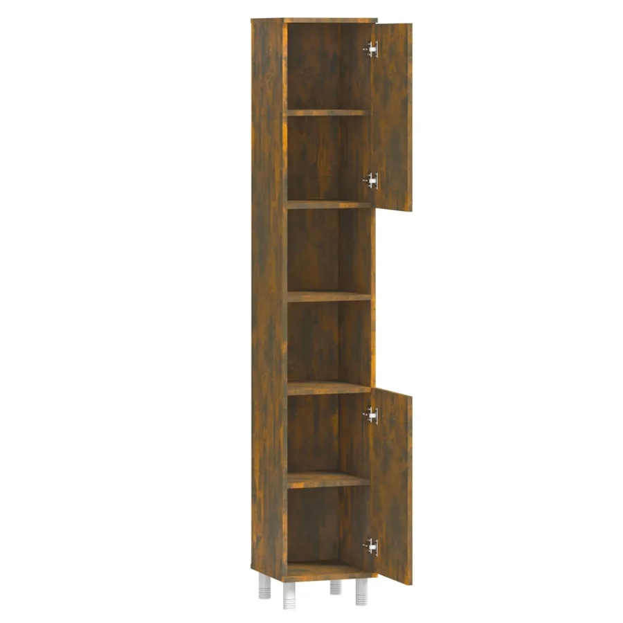 Armoire de bain Chêne fumé 30x30x179 cm Bois d'ingénierie - 8