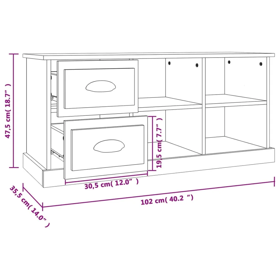 Meuble TV sonoma gris 102x35,5x47,5 cm bois d'ingénierie - 11