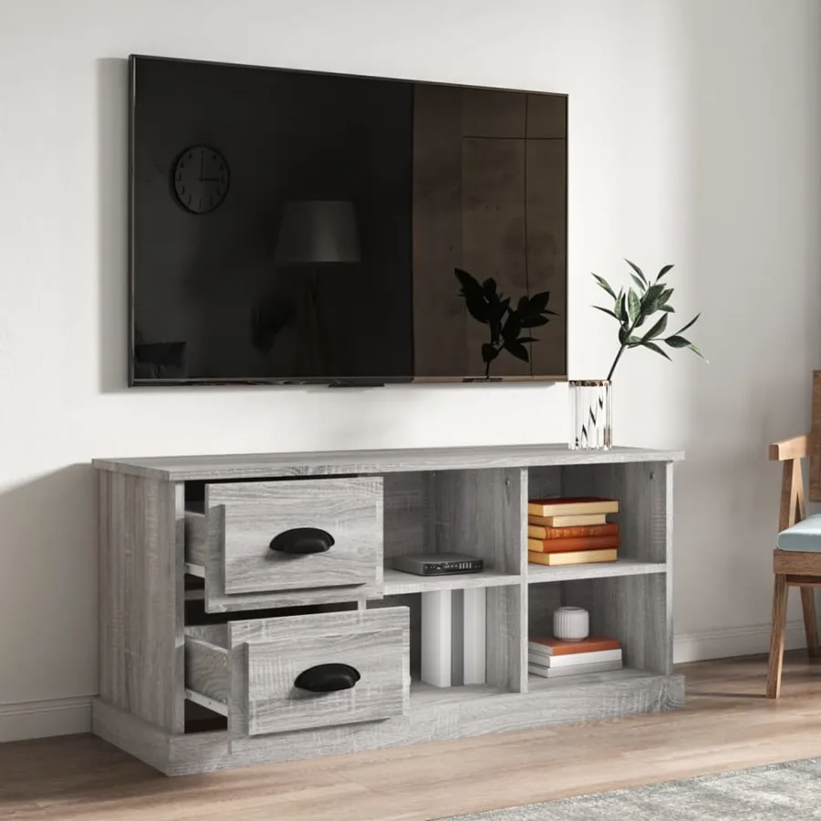 Meuble TV sonoma gris 102x35,5x47,5 cm bois d'ingénierie - 3