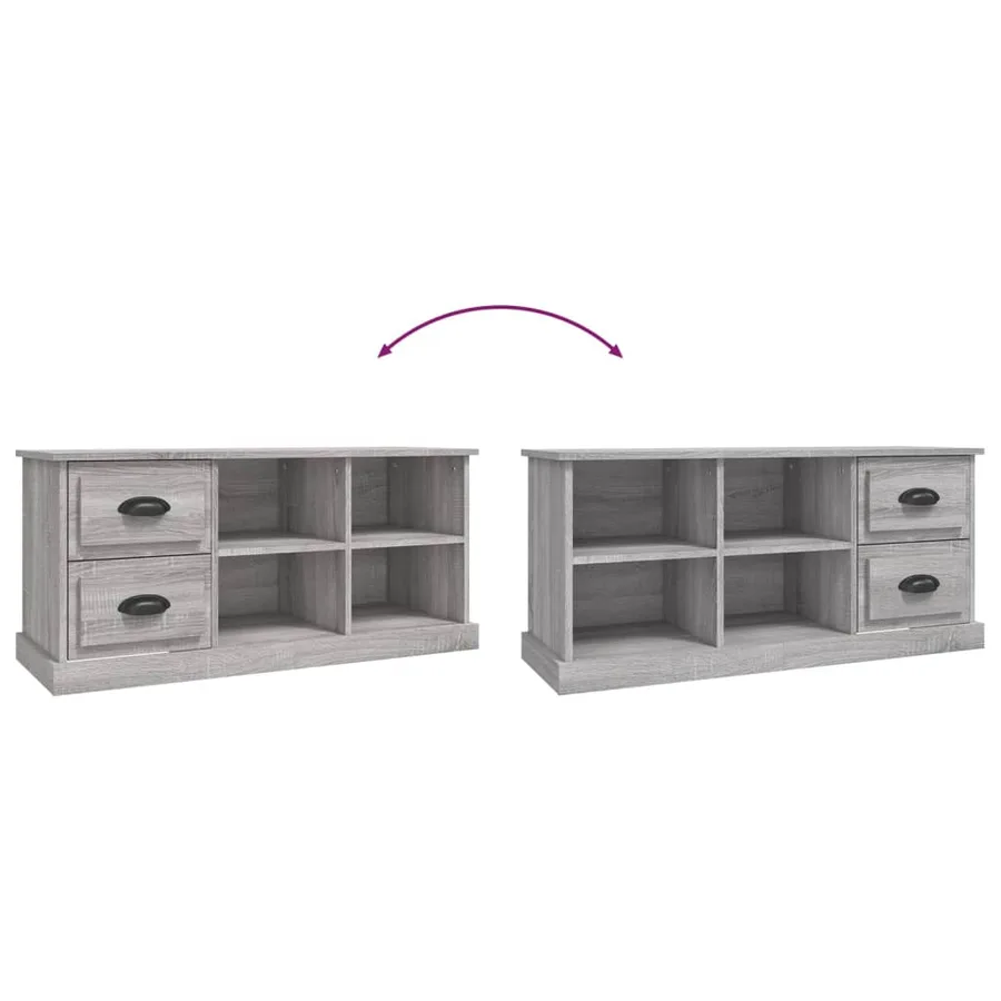 Meuble TV sonoma gris 102x35,5x47,5 cm bois d'ingénierie - 9