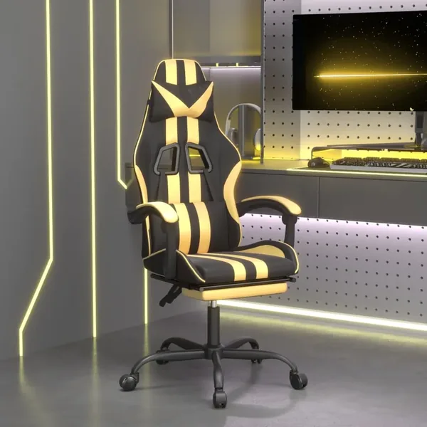 Chaise de jeu pivotante et repose-pied Noir et doré Similicuir