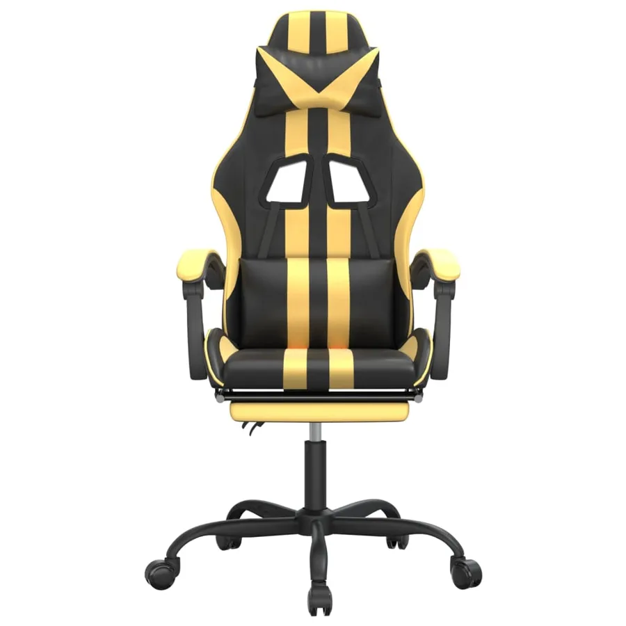 Chaise de jeu pivotante et repose-pied Noir et doré Similicuir - 3