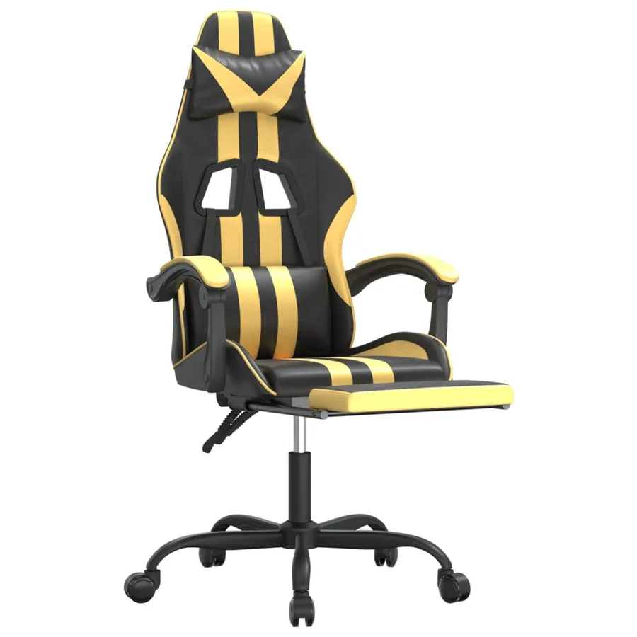 Chaise de jeu avec repose-pied Noir et doré Similicuir - 6