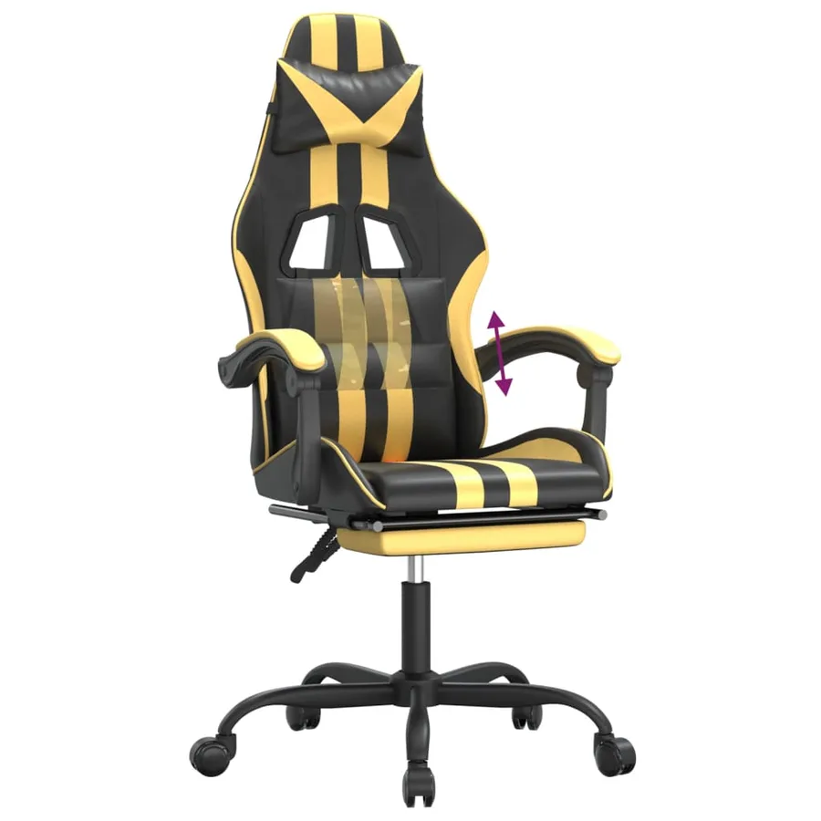 Chaise de jeu avec repose-pied Noir et doré Similicuir - 8