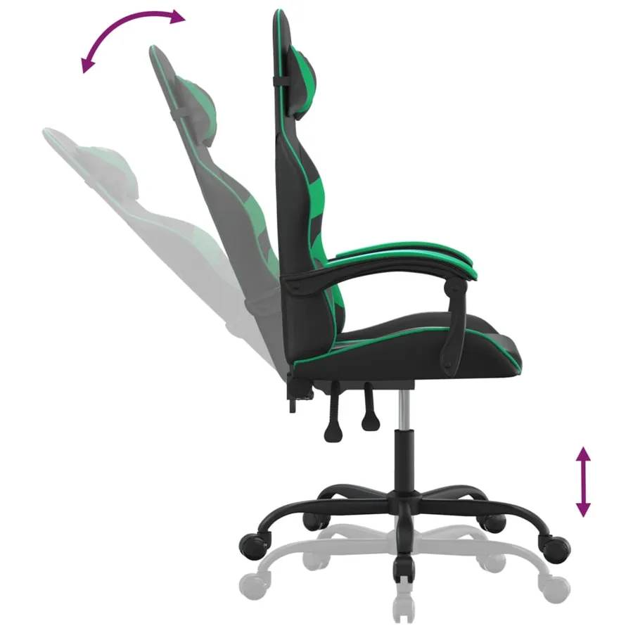 Chaise de jeu pivotante Noir et vert Similicuir - 10