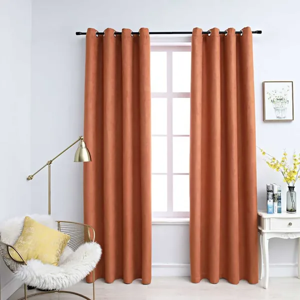 Rideaux occultants et anneaux en métal 2 pcs Rouille 140x225 cm