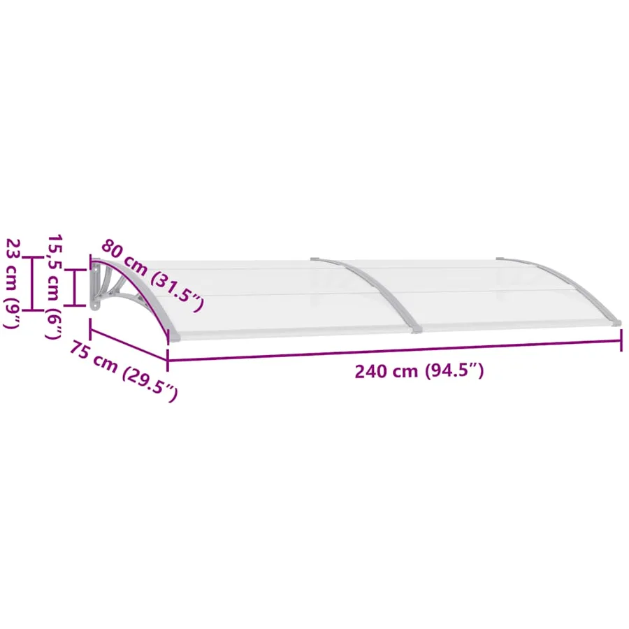 Auvent de porte Gris et transparent 240x75 cm PC - 8
