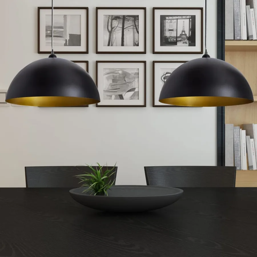 Plafonniers 2 pcs Hauteur réglable Semi-sphérique Noir - 3