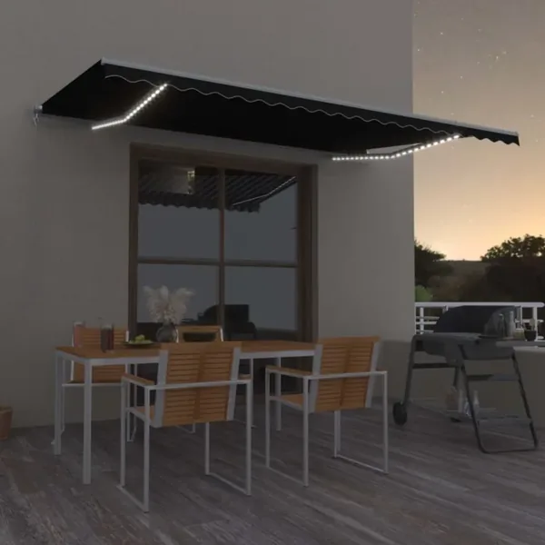 Auvent manuel rétractable avec LED 500x350 cm Anthracite
