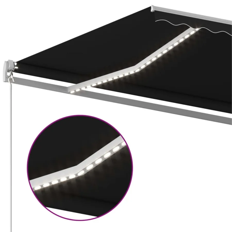 Auvent manuel rétractable avec LED 500x350 cm Anthracite - 5