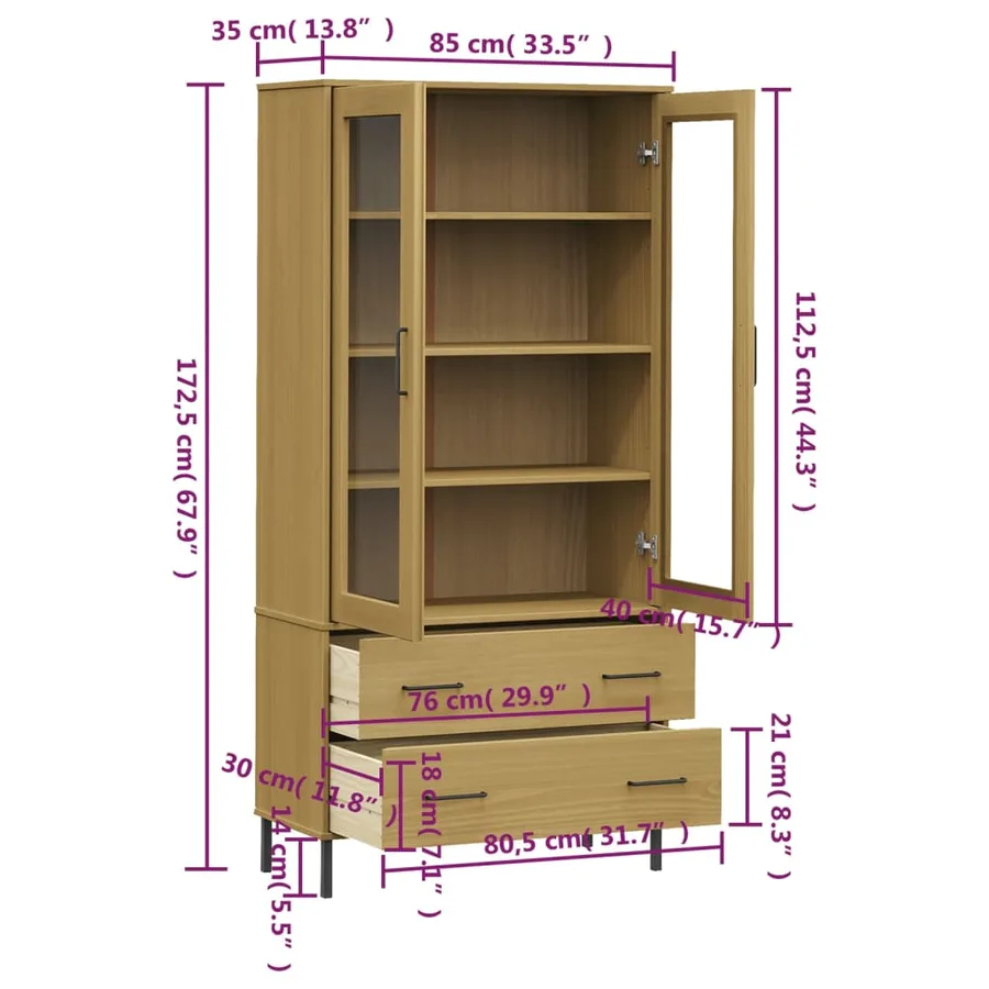 Bibliothèque avec pieds en métal Marron 85x35x172,5cm Bois OSLO - 8