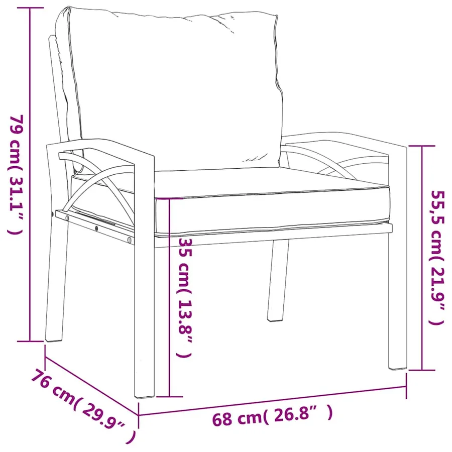 Chaise de jardin avec coussins sable 68x76x79 cm acier - 7