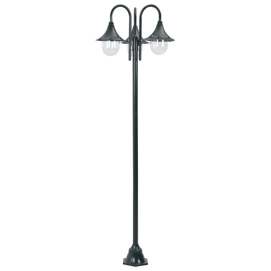 Lampadaire de jardin E27 220cm Aluminium 3 lanternes Vert foncé - 2