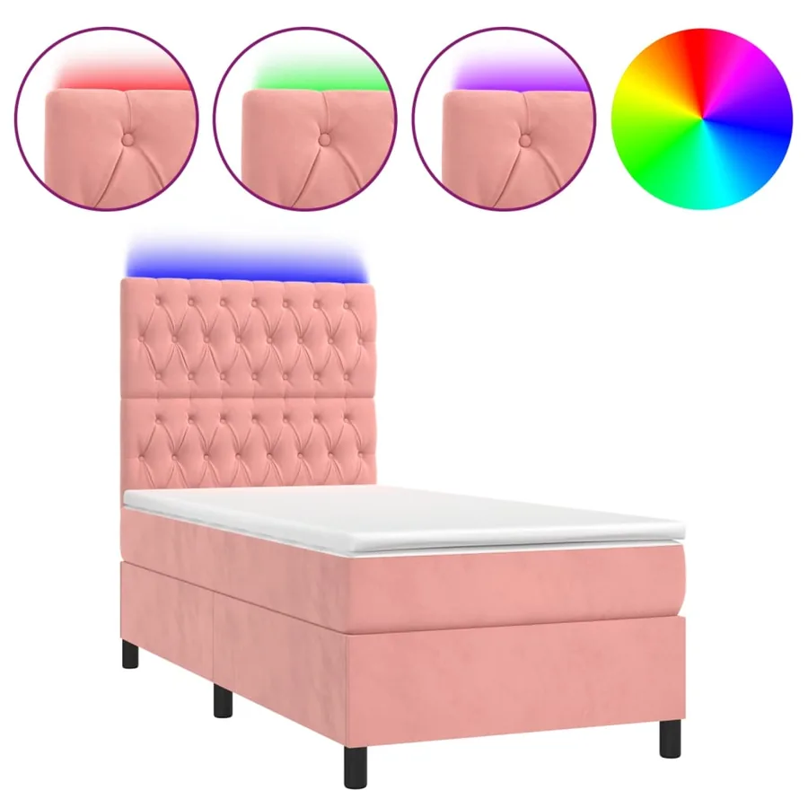 Sommier à lattes de lit matelas et LED Rose 80x200 cm Velours - 2