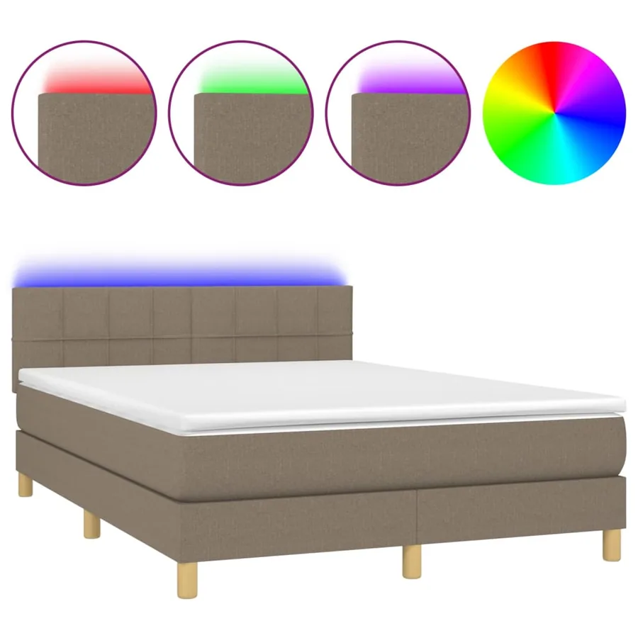 Sommier à lattes de lit avec matelas LED Taupe 140x190 cm Tissu - 2
