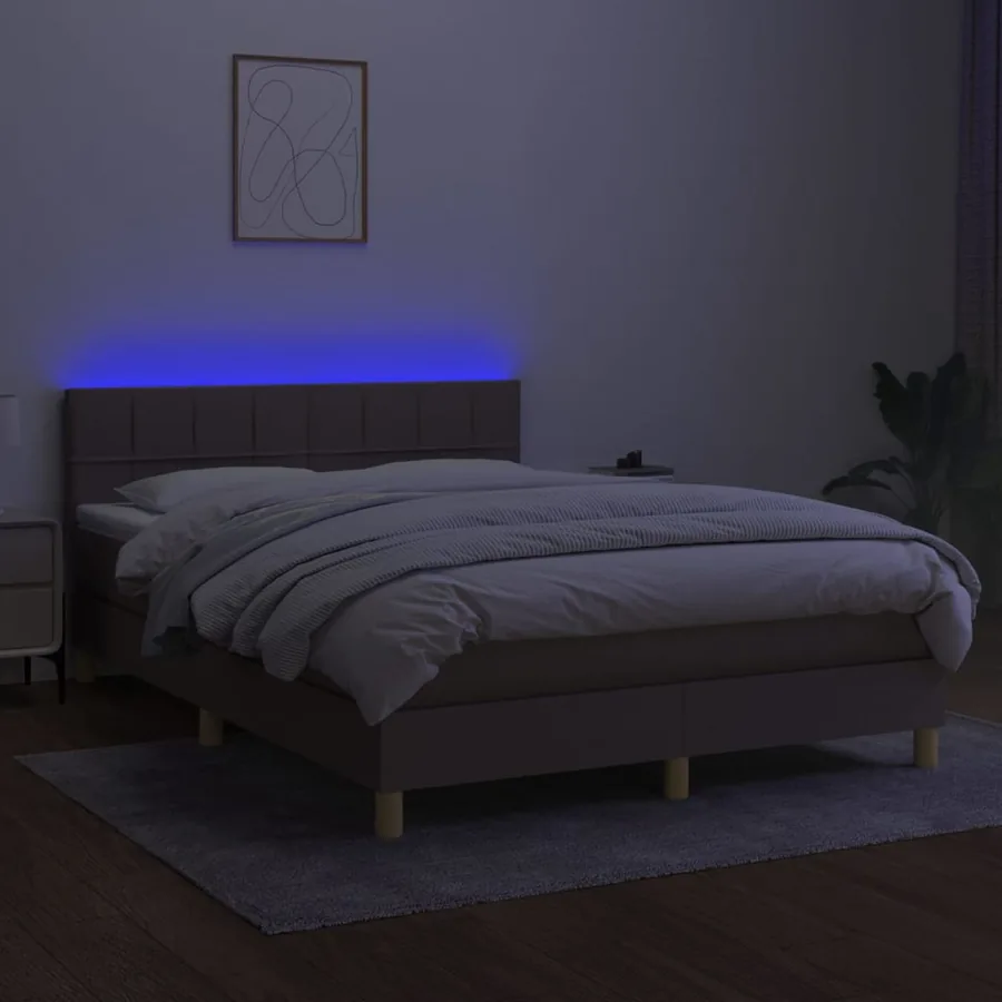 Sommier à lattes de lit avec matelas LED Taupe 140x190 cm Tissu - 4