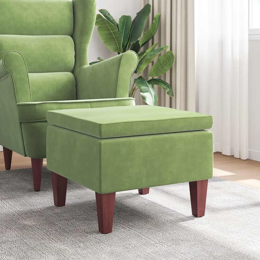 Tabouret avec pieds en bois Vert clair Velours