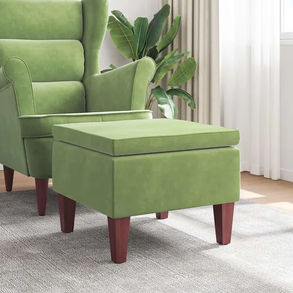 Tabouret avec pieds en bois Vert clair Velours