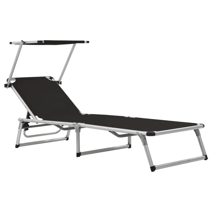 Chaises longues pliables et toit lot de 2 Aluminium textilène - 2