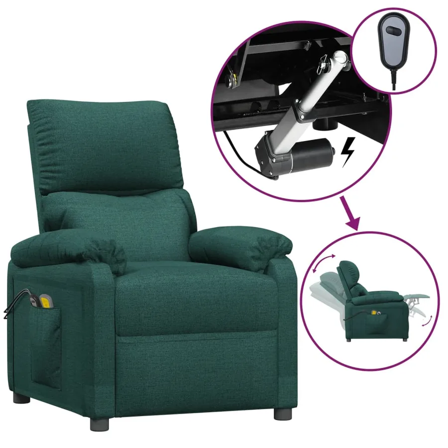 Fauteuil électrique de massage Vert foncé Tissu - 2