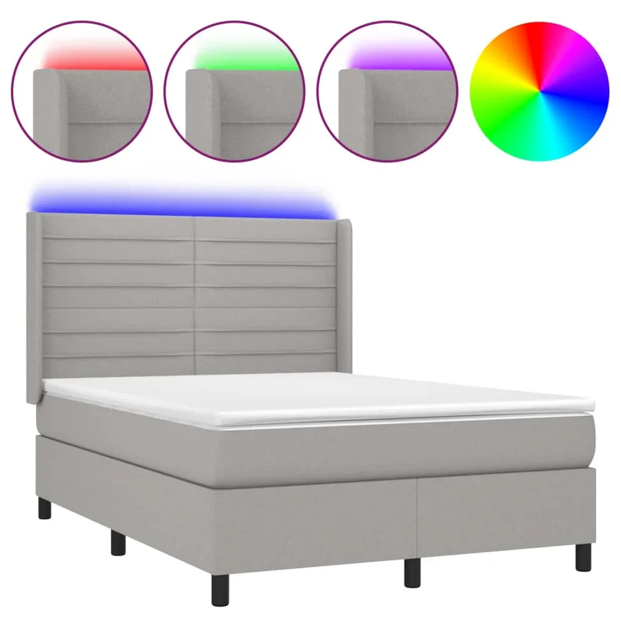 Sommier à lattes de lit matelas LED Gris clair 140x200 cm Tissu - 2