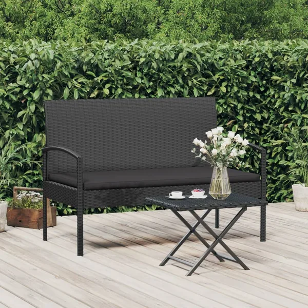 Banc de jardin avec coussin noir 105 cm résine tressée
